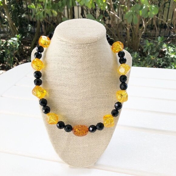 Amber Beads for Jewelry Making Online | Beads of Cambay NWT Genuine Amber & Black Czech Crystal Beads Beaded Necklace Orange Black